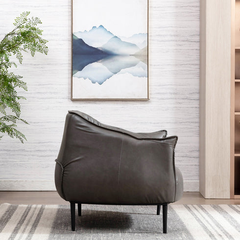 Kadar Leather Barrel Chair-Grey Modern Leather Chair | Accent Chairs | Kinwell Furniture | Barrel Chairs